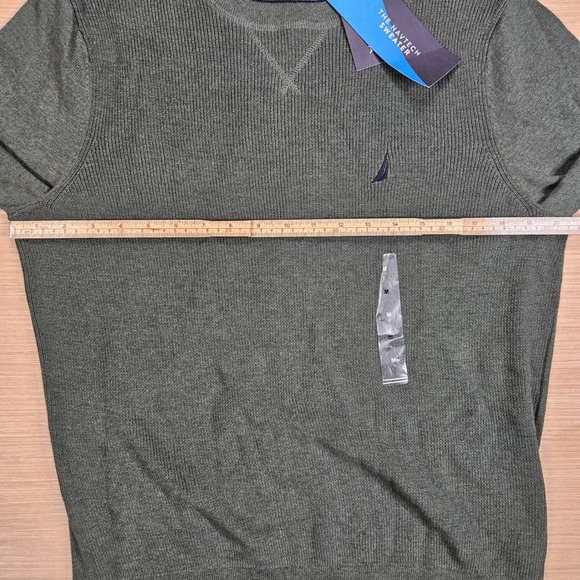 Nautica Navtech Sweater Mens M Green Pullover Crewneck Ribbed Cotton Blend NEW - Picture 7 of 12